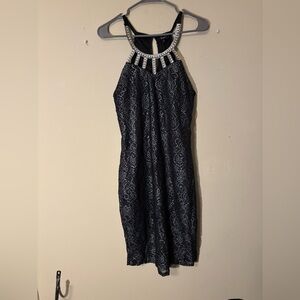 Love J Black Lace Mini Dress with Silver Accents